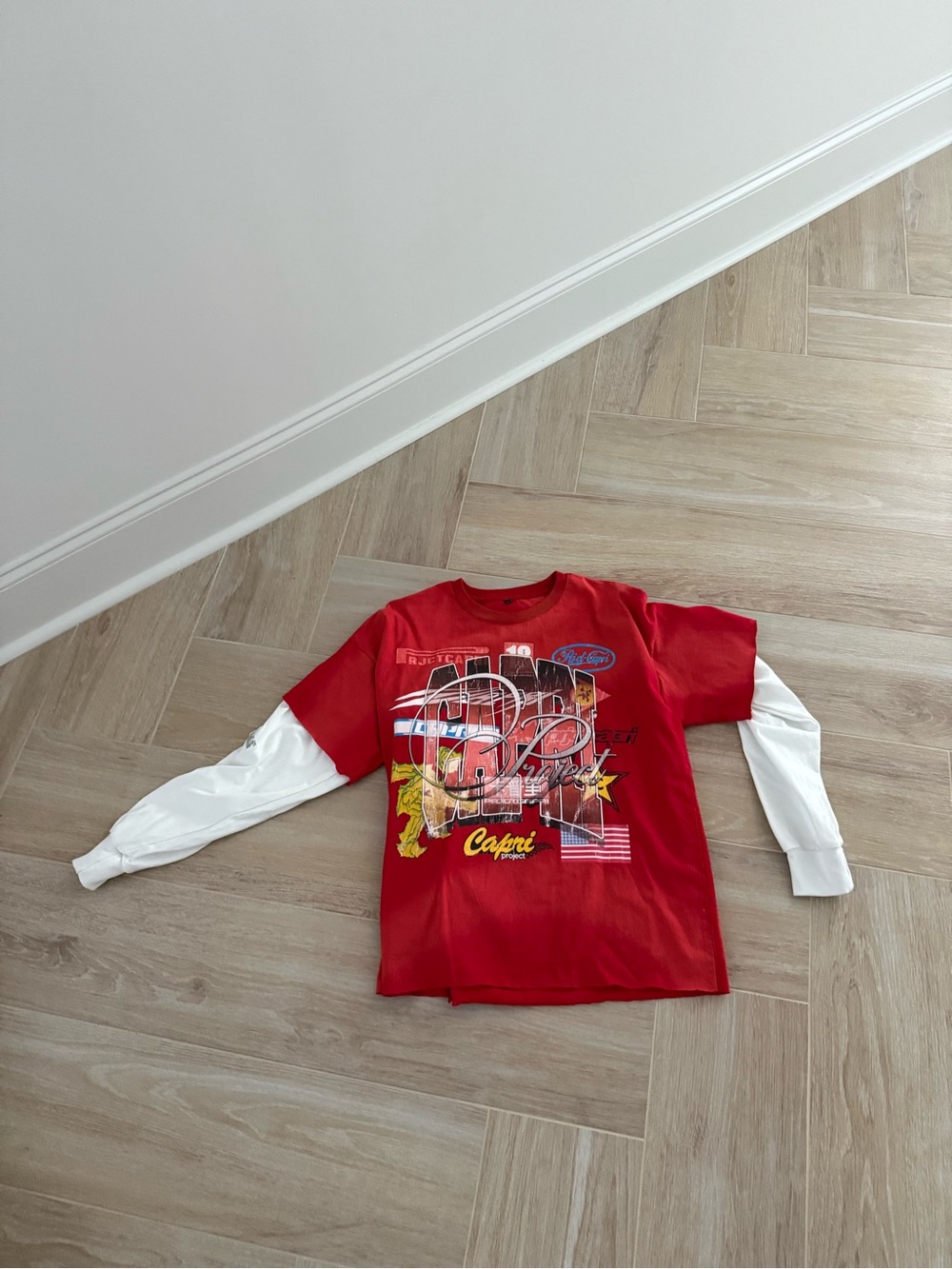 Red Layered-Look Long Sleeve Graphic Tee